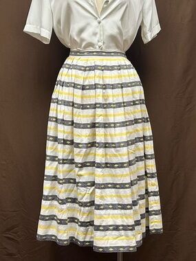 Vtg striped midi skirt full a-line cotton